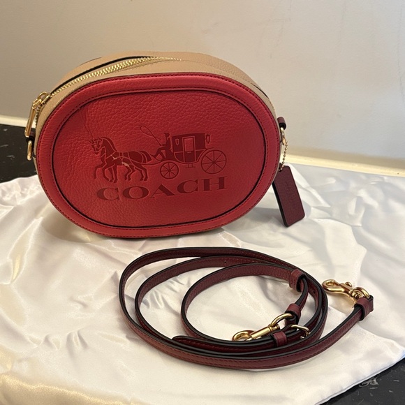 Coach Pink and Tan Camera Crossbody Bag - Picture 1 of 8